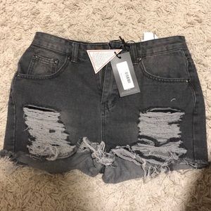 Never Worn Distressed Grey/Black Denim Shorts